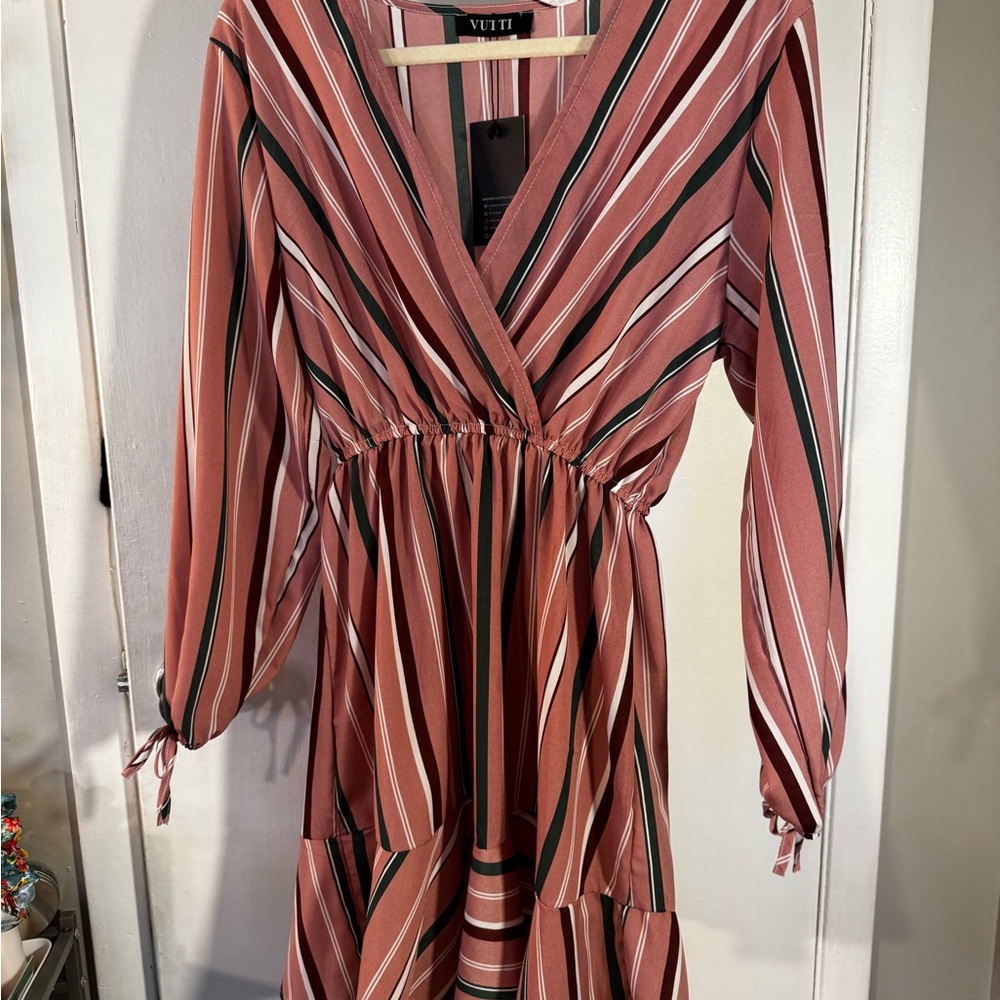 💚Wicked Vibes🩷Striped Pink Dress